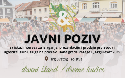 Javni poziv za iskaz interesa za izlaganje, prezentaciju i prodaju proizvoda na proslavi Dana grada Požege i ,,Grgureva” 2025.